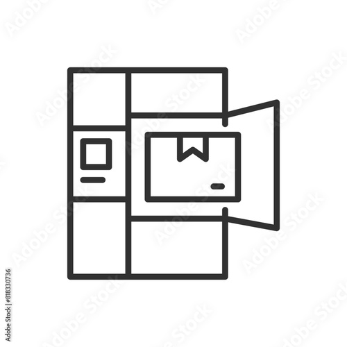 Parcel locker, linear icon. Automatic parcel delivery terminal. Line with editable stroke