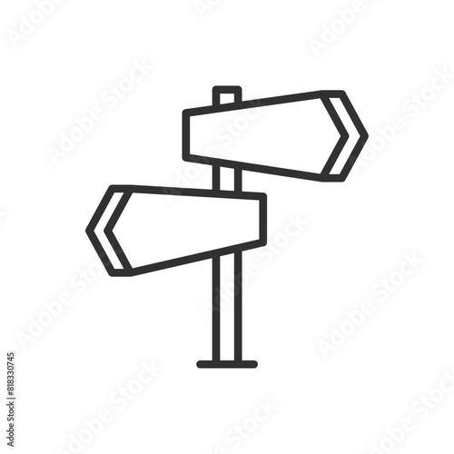 Directional sign post, linear icon. Line with editable stroke