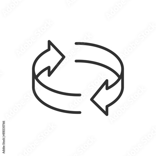 Looped arrow, linear icon. Circle arrows around. Line with editable stroke