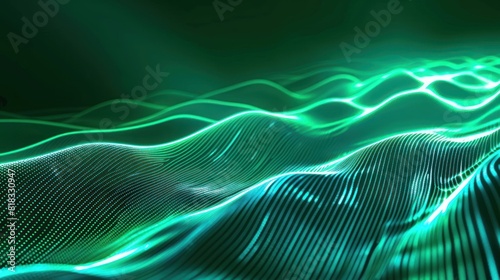 Futuristic glowing green neon lines on smoked dark background. Generated AI image © artpray