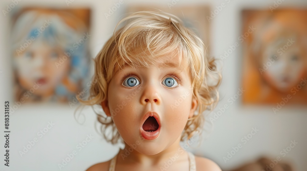 A young girl showing a large expression of surprise on her face A young girl showing a large expression of surprise on her face