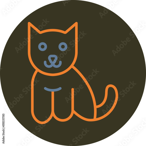 Cat Line Two Color Circle Icon