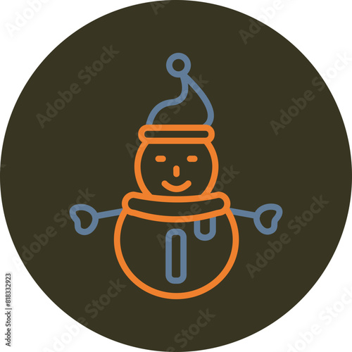 Snowman Line Two Color Circle Icon