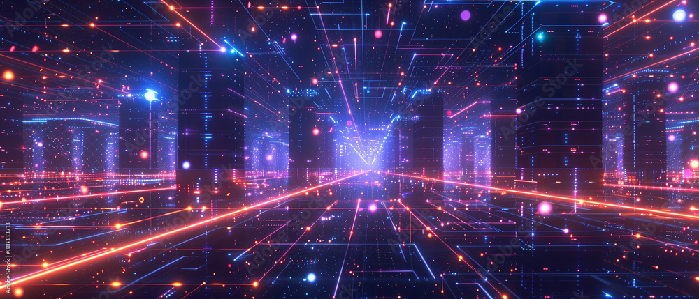 Fototapeta premium Digital Network Pathway with Neon Lights - Generative AI