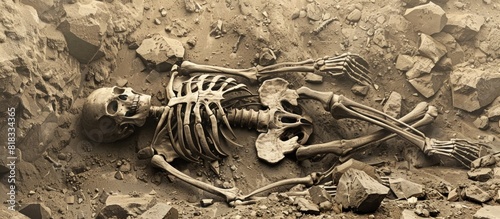Skeleton Unveiled in D Rendered Excavation Site A Vintage of Archaeological Discovery