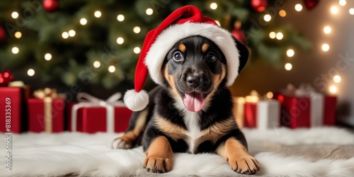 Hund mit weihnachtlicher Mütze photo