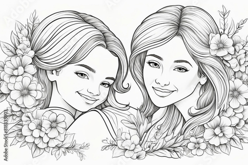 beautiful girls with floral bouquets sketch 