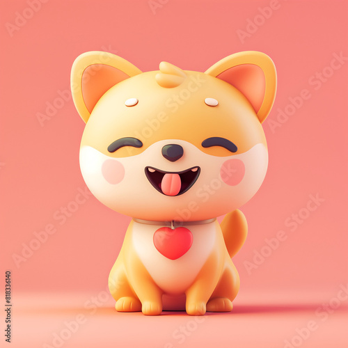 Cute smiley dog creative 3D design illustration. Kawaii doggy emoji concept illustration. Cartoon dog creative image. Raster bitmap digital art. AI artwork. 