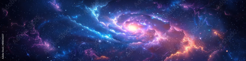 Vibrant Art of a Spiral Galaxy with Neon Stars