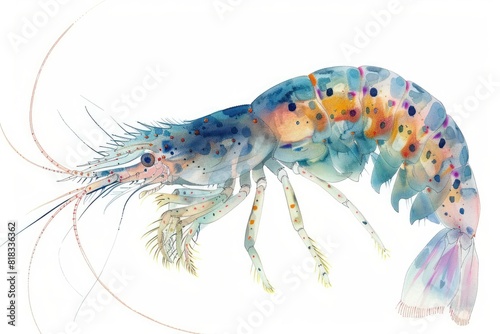 Zooplankton,  Pastel-colored, in hand-drawn style, watercolor, isolated on white background photo