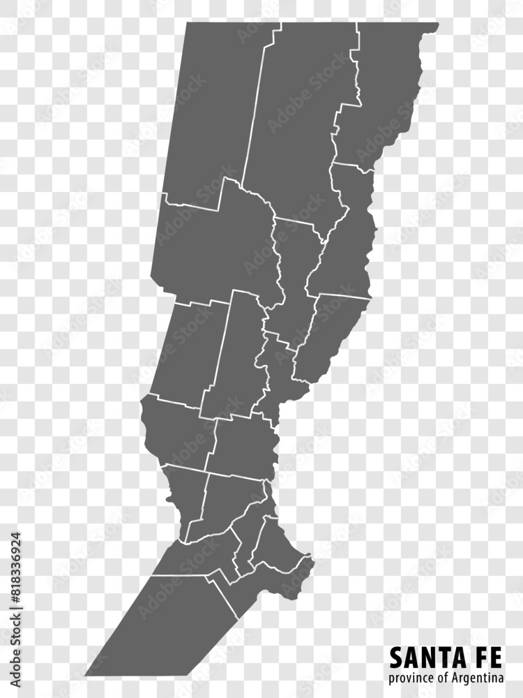 Fototapeta premium Blank map Santa Fe Province of Argentina. High quality map Province of Santa Fe with districts on transparent background for your web site design, logo, app, UI. Argentine Republic. EPS10.