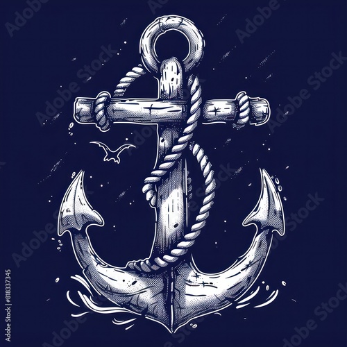 Stylized Anchor with Rope in a Flat Nautical Design photo