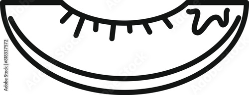 Simplistic line drawing of a watermelon slice in monochrome, perfect for coloring activities or minimalist designs