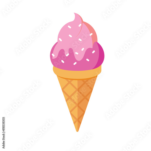 pink ice cream in a cone isolated on white background