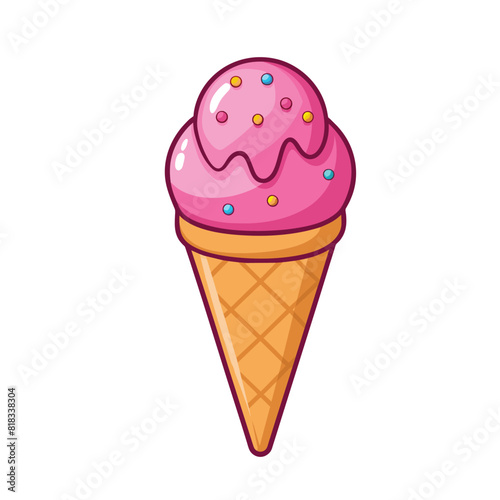 pink ice cream in a cone isolated on white background