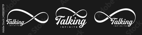 talking Infinity logo design, wordmark talking with Infinity icon combination, vector illustration