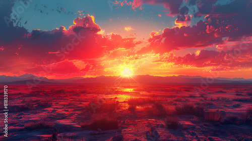 Sunset in the Desert, A sunset over water with clouds 