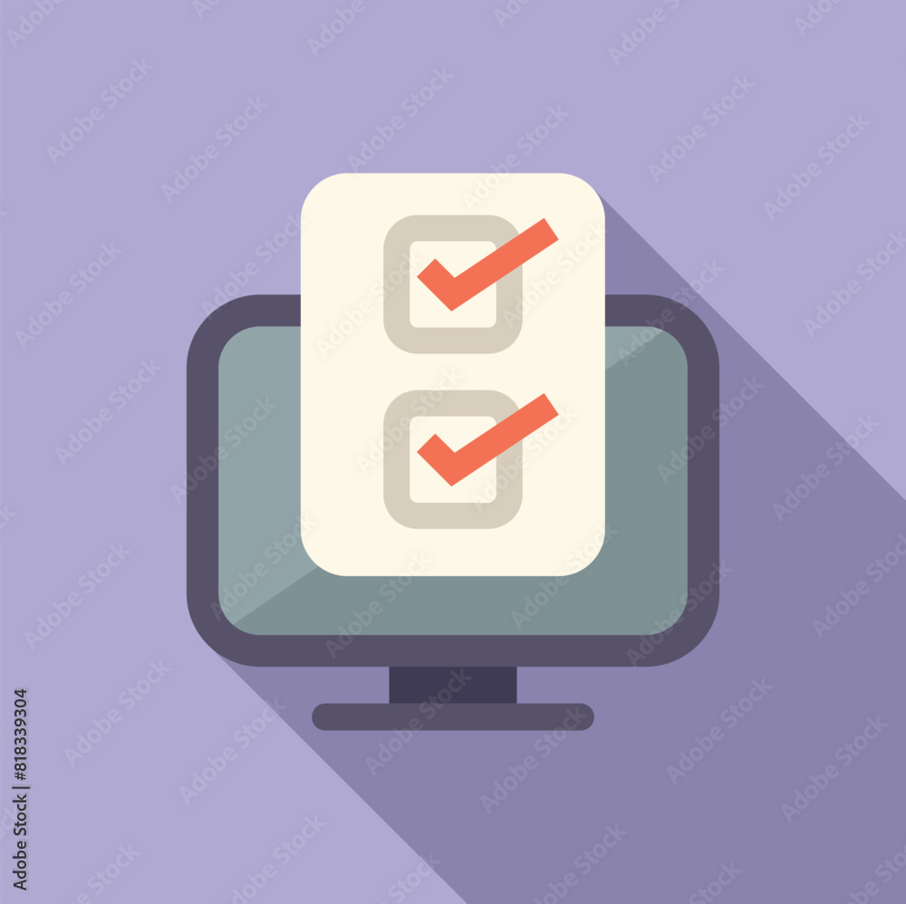 Graphic illustration of a checklist icon with ticks on a stylized computer monitor Graphic illustration of a checklist icon with ticks on a stylized computer monitor