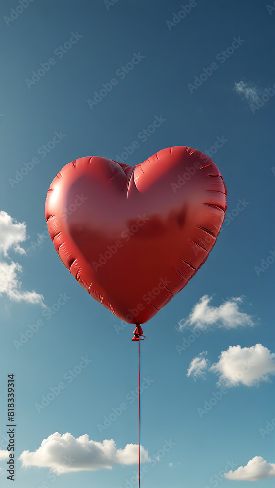 A Red Heart-Shaped Balloon Soaring Amidst the Clouds in the Sky