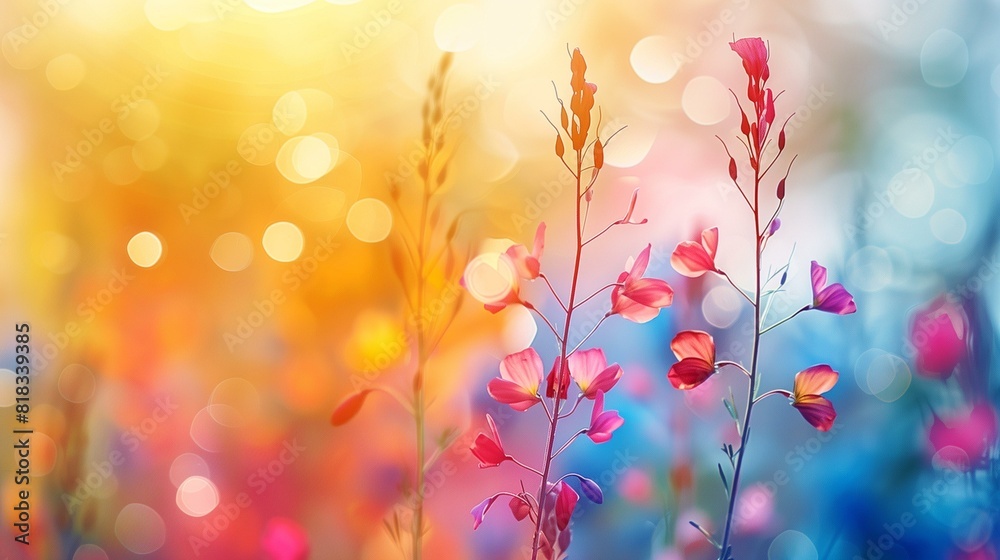 Colorful meadow with flowers bright sky