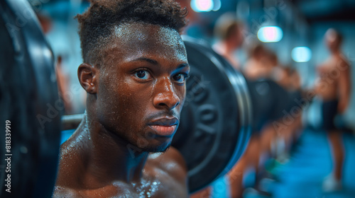 A group of athletes engaging in a high-intensity interval training (HIIT) session, lifting weights and performing dynamic movements, with an energetic and motivating atmosphere.