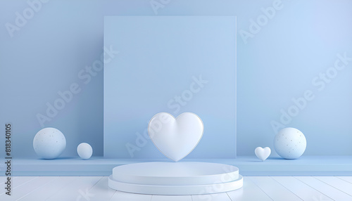 valentines day inspirational 4 podiums for product design  blue and white colors  minimalistic