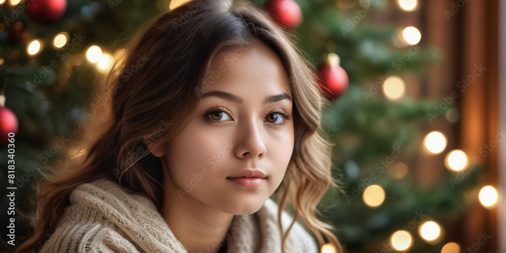 Glückliche hübsche junge frau mit weihnachtlichem
hintergrund Glückliche hübsche junge frau mit weihnachtlichem
hintergrund