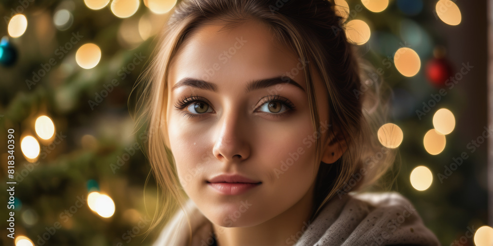 Glückliche hübsche junge frau mit weihnachtlichem
hintergrund Glückliche hübsche junge frau mit weihnachtlichem
hintergrund