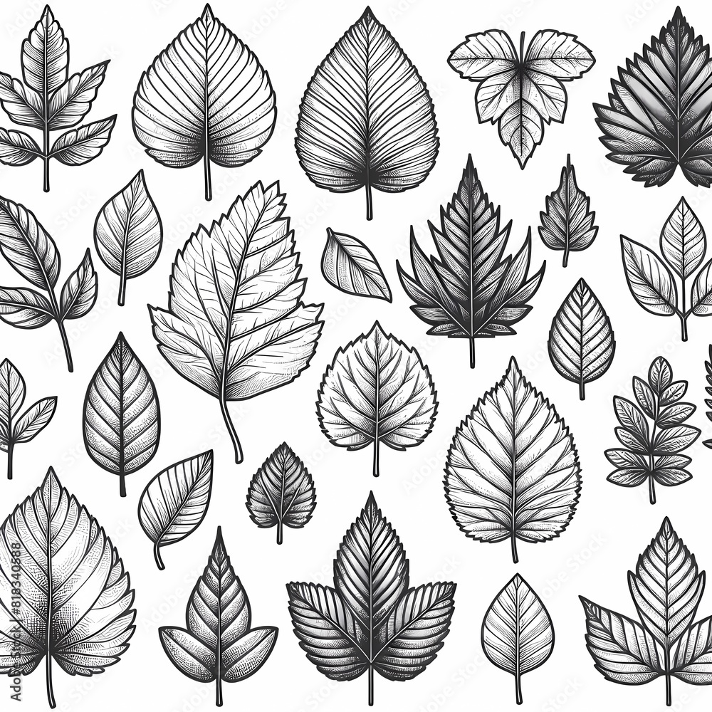 Obraz premium a collection of leaves and plants with the words leaves on them set of different leaves