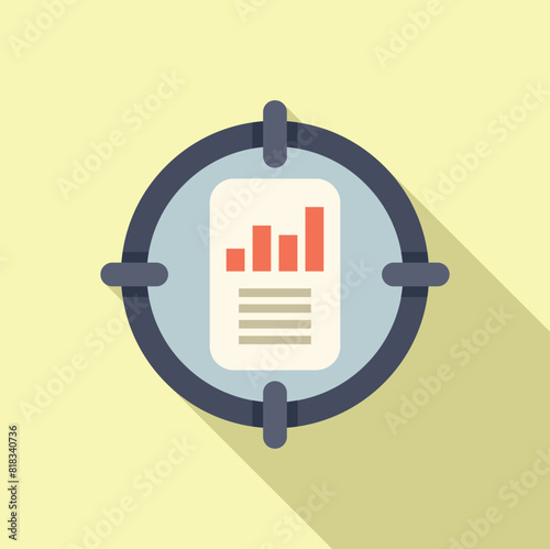 Simple flat design icon of a business report or a data document with bar charts, in a focus frame
