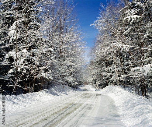 Rural Road In Winter, Eastern Townships, Quebec, Canada photo