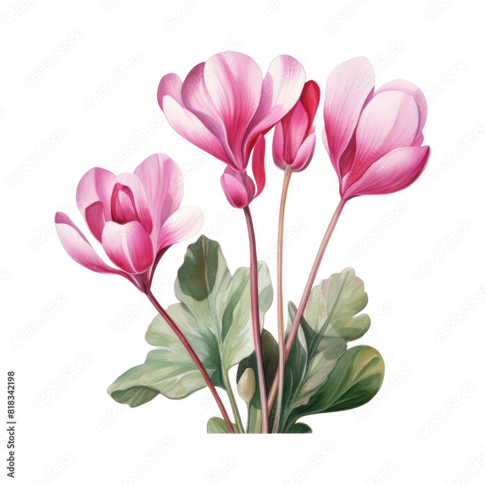 Naklejka premium Cyclamen, Tropical Flower Illustration. Watercolor Style. AI Generated
