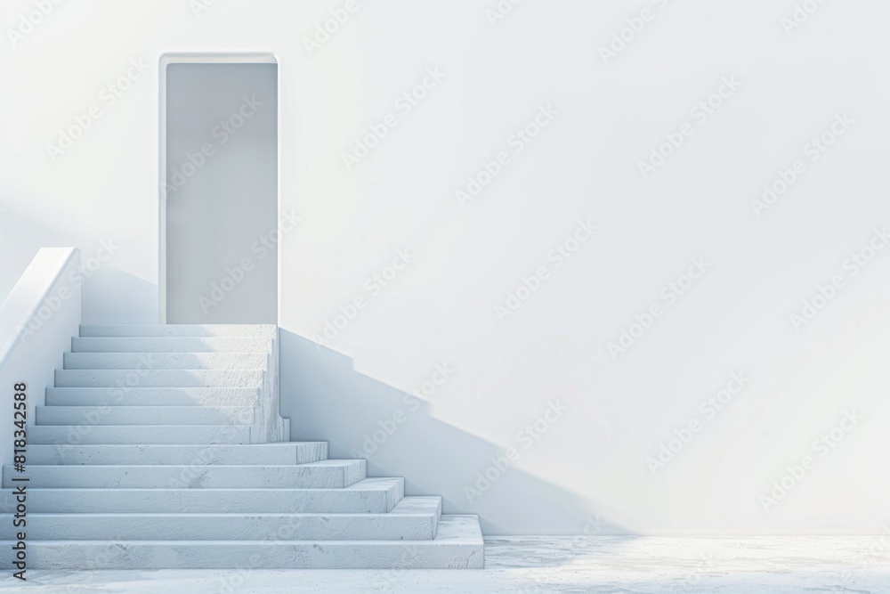 Fototapeta premium Minimalist image of a white staircase leading to a door