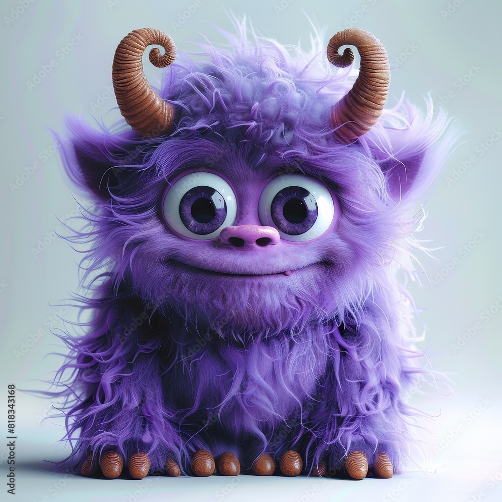 Cute purple cartoon monster smiling at you