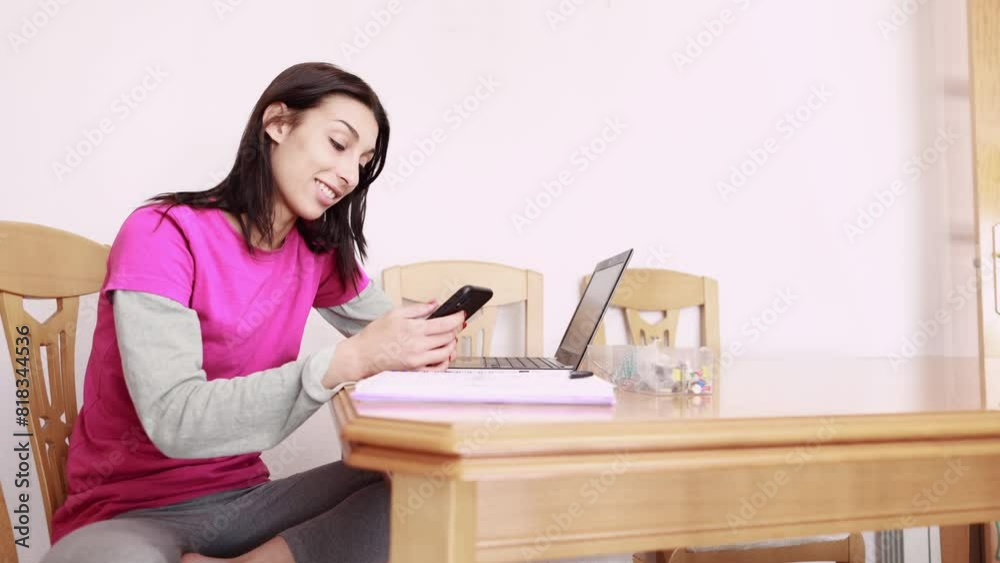 Holding a smartphone for social media browsing, shopping and watching. Young Hispanic woman gen z