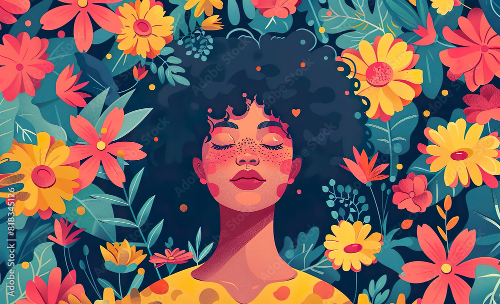 Peaceful Woman Among Vibrant Flowers Peaceful Woman Among Vibrant Flowers