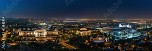 Stylized Nighttime View of Dushanbe City with Illuminated Buildings photo