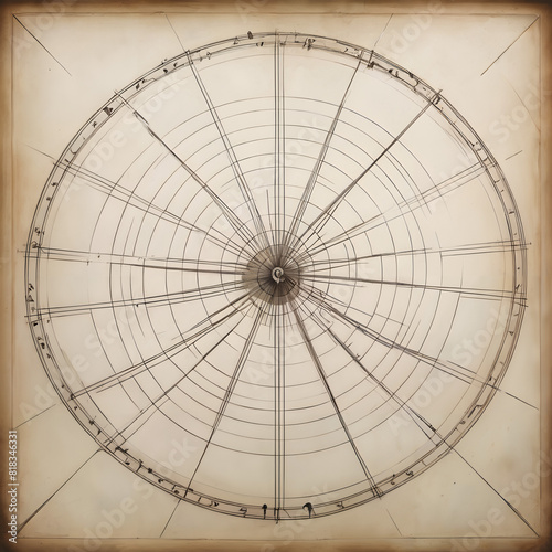 Intricate Vintage Circular Diagram on Aged Parchment