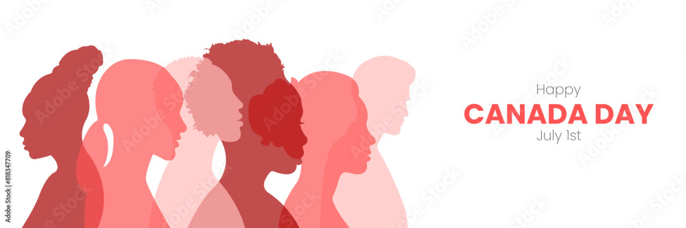 Canada Day banner.Vector illustration with silhouettes of people.