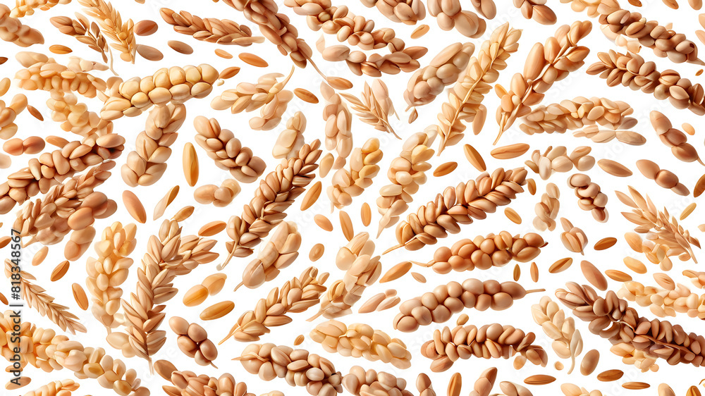 Obraz premium Flying grains wheat on white background, Generative AI