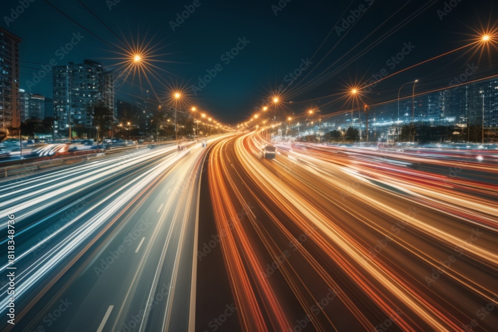 High speed urban traffic city highway at dawn, car headlights in motion blur light effect and long exposure High speed urban traffic city highway at dawn, car headlights in motion blur light effect and long exposure