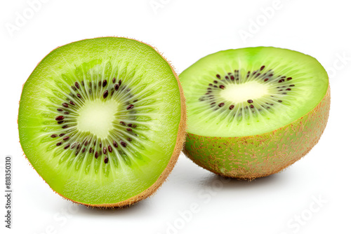 Isolated kiwi. One kiwi fruit cut in halves isolated on white background with clipping path