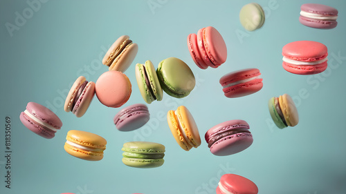 Wallpaper Mural Flying colorful macarons background, Generative AI Torontodigital.ca