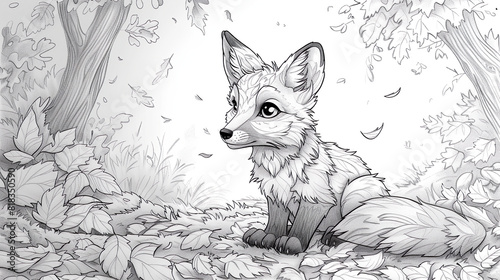 fox illustration - suitable as a coloring book for children