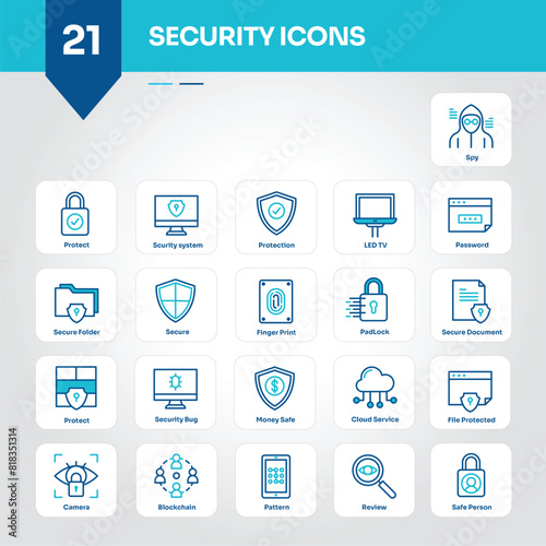 Security Icons Collection Essential Set of Lock, Shield, Protection, Safety, Guard, Secure, Password, Alert, Surveillance, Alarm - Editable Vector Icons
