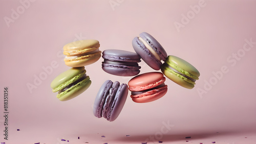 Wallpaper Mural Flying colorful macarons background, Generative AI Torontodigital.ca