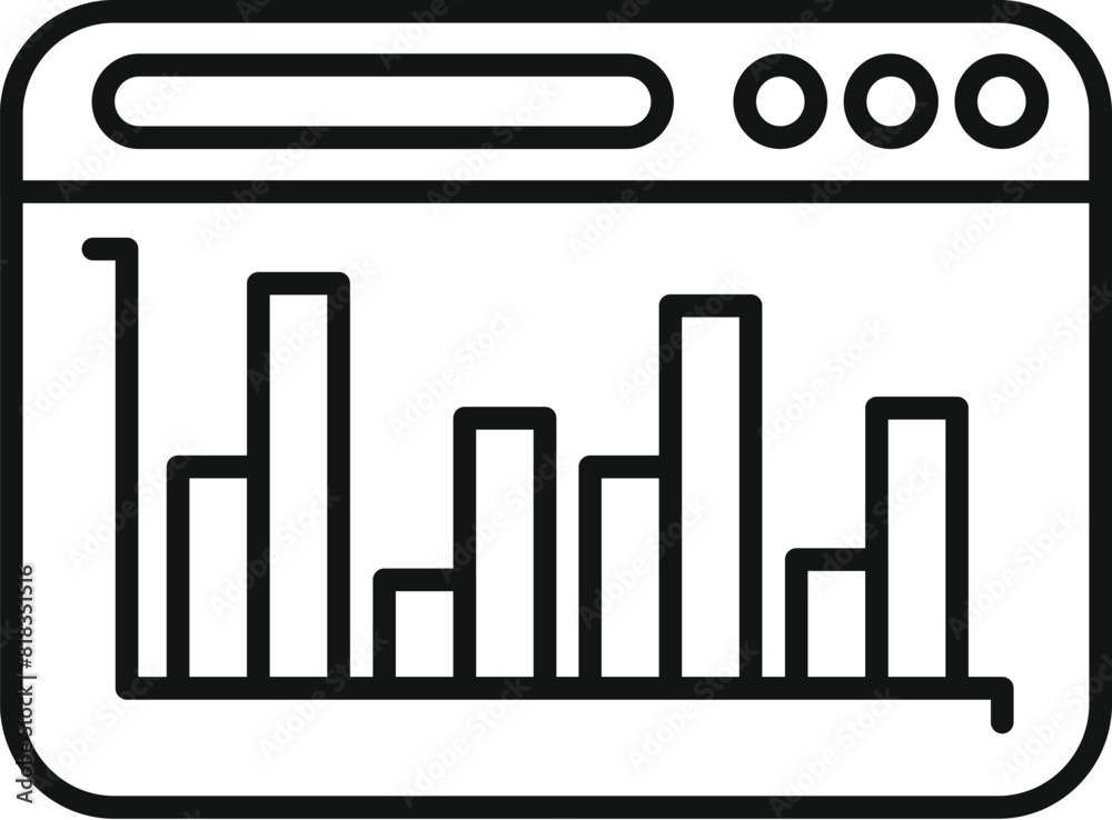 Simple line icon depicting a web browser with a bar graph, symbolizing website analytics or seo performance Simple line icon depicting a web browser with a bar graph, symbolizing website analytics or seo performance