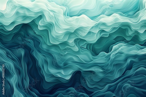 Abstract wavy pattern in shades of teal and turquoise, resembling layered ocean waves or flowing fabric © Liza
