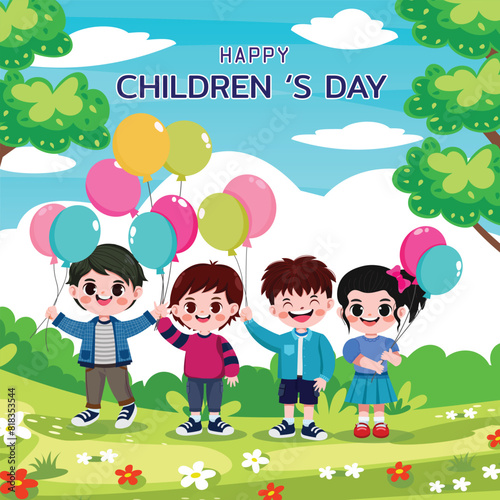 Hand drawn flat world children's day illustration