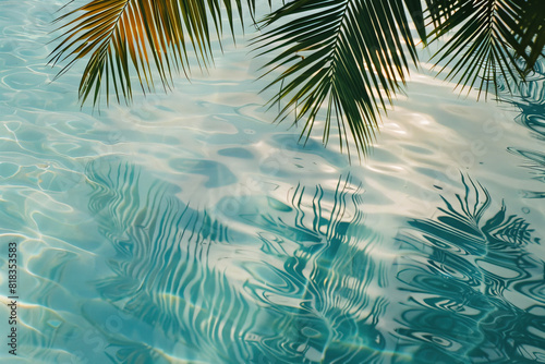 Background with palm leaves and rippling water surface